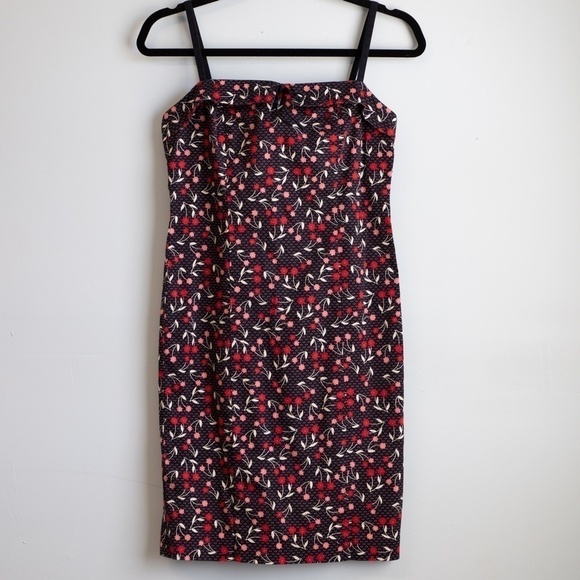 Ann Taylor Loft black with red and pink florals mini dress-2P - Picture 1 of 5